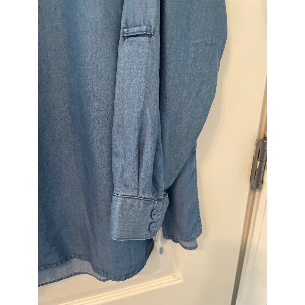 Zac & Rachel Size‎ 2X Blue Tencel Chambray Roll Tab Sleeve Tunic Coastal Casual - Picture 7 of 9